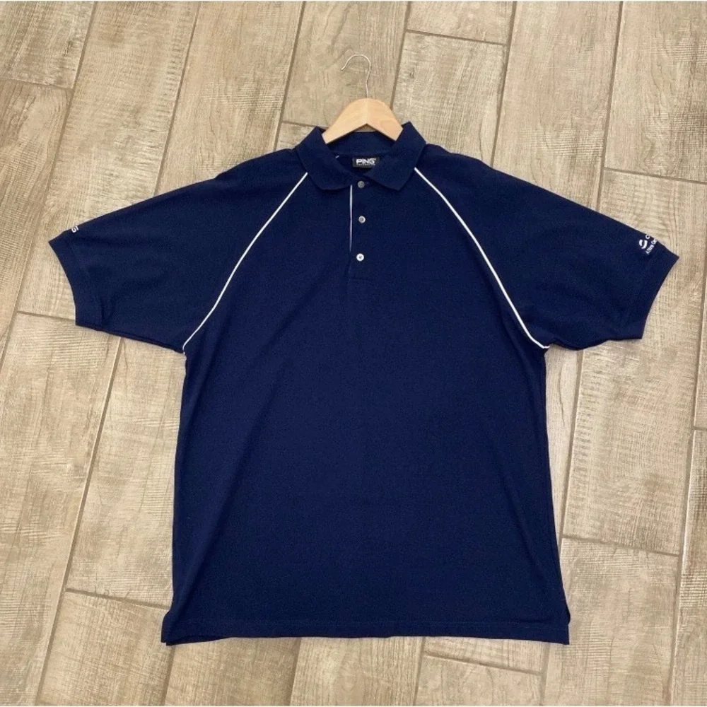 VTG Ping Collection Polo‎ Shirt Men L Navy Blue Short Sleeve Logo Retro Golf Y2K